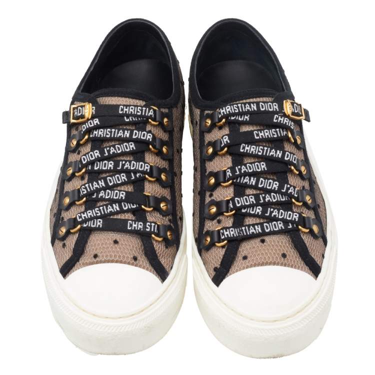 Pre Owned Dior Beige Polka Dot Mesh And Rubber Walk'n Dior Low Top Sneakers Size 37.5