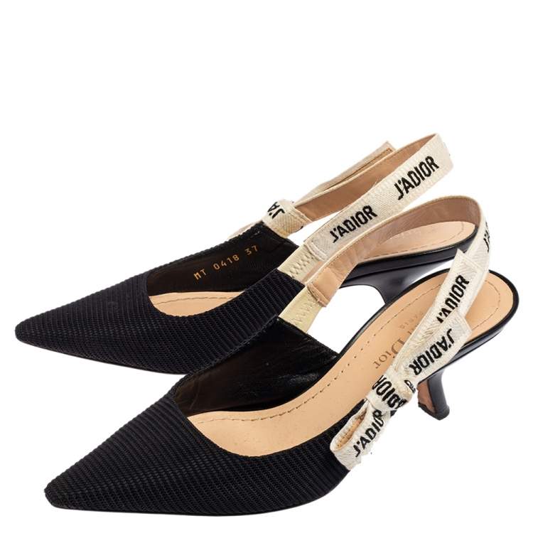 Pre Owned Dior Black Canvas J'Adior Pointed Toe Slingback Sandals Size 37