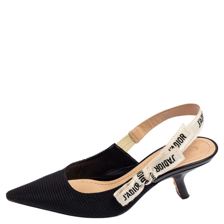 Pre Owned Dior Black Canvas J'Adior Pointed Toe Slingback Sandals Size 37
