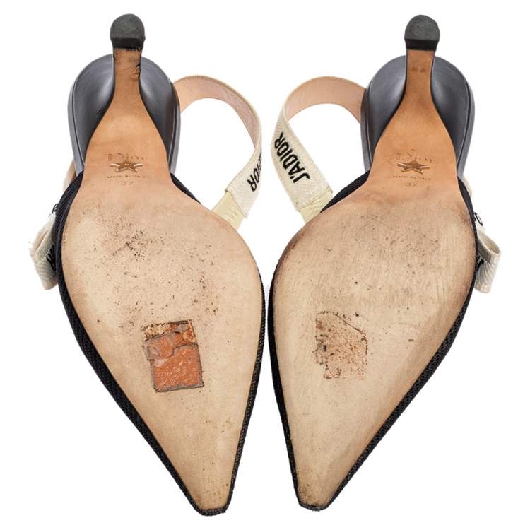 Pre Owned Dior Black Canvas J'Adior Pointed Toe Slingback Sandals Size 37