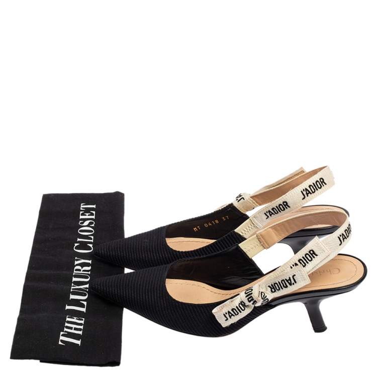 Pre Owned Dior Black Canvas J'Adior Pointed Toe Slingback Sandals Size 37