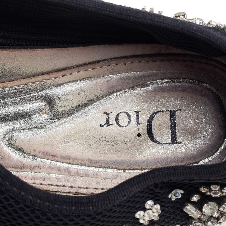 Pre Owned Dior Black Mesh Fusion Crystal Embellished Slip On Sneakers Size 37.5