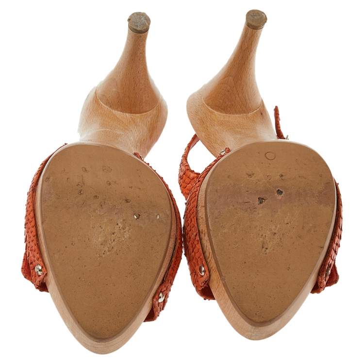 Pre Owned Dior Orange Python Leather Platform Slingback Sandals Size 40