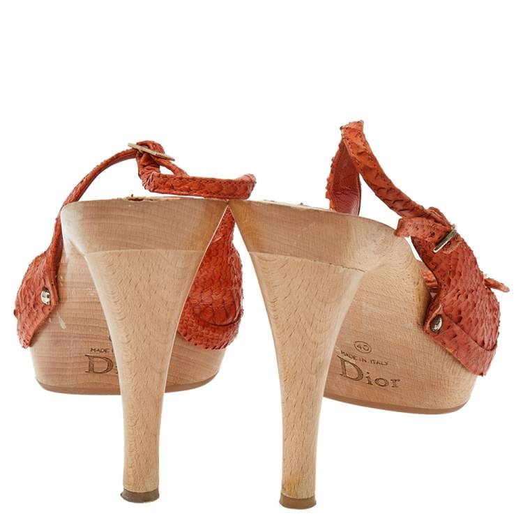 Pre Owned Dior Orange Python Leather Platform Slingback Sandals Size 40