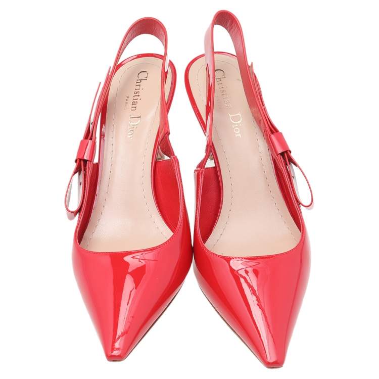 Pre Owned Dior Red Patent Leather Slingback Sandals Size 40