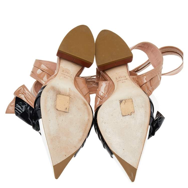 Pre Owned Dior Tri Color Patent Leather Conquest Ankle Wrap Sandals Size 40