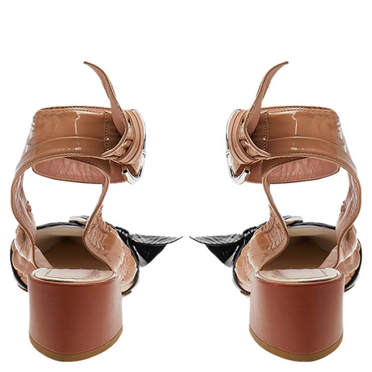 Pre Owned Dior Tri Color Patent Leather Conquest Ankle Wrap Sandals Size 40