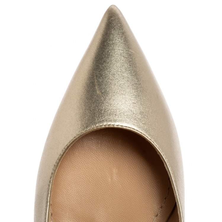Pre Owned Dior Metallic Light Gold Leather Crystals Embellished Slingback Flats Size 40