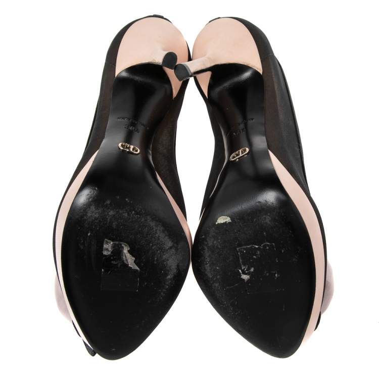 Pre Owned Dior Black/Pink Mesh Garden Flower Detail Peep Toe Pumps Size 36.5