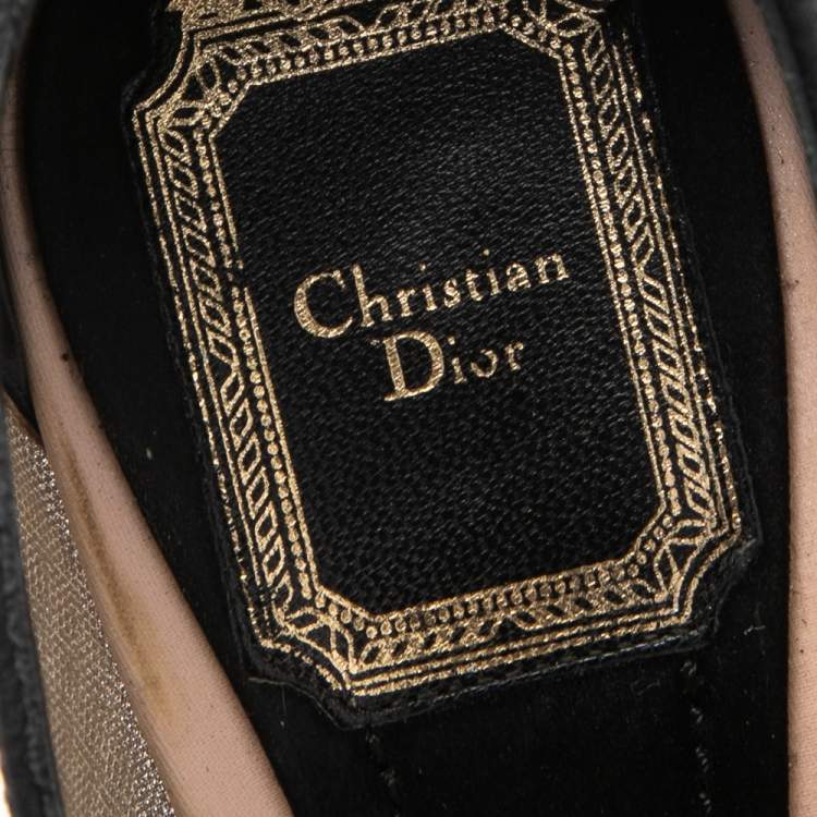 Pre Owned Dior Black/Pink Mesh Garden Flower Detail Peep Toe Pumps Size 36.5