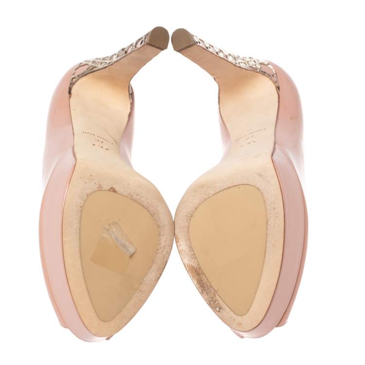 Pre Owned Dior Beige Patent Leather Miss Dior Peep Toe Platform Pumps Size 37