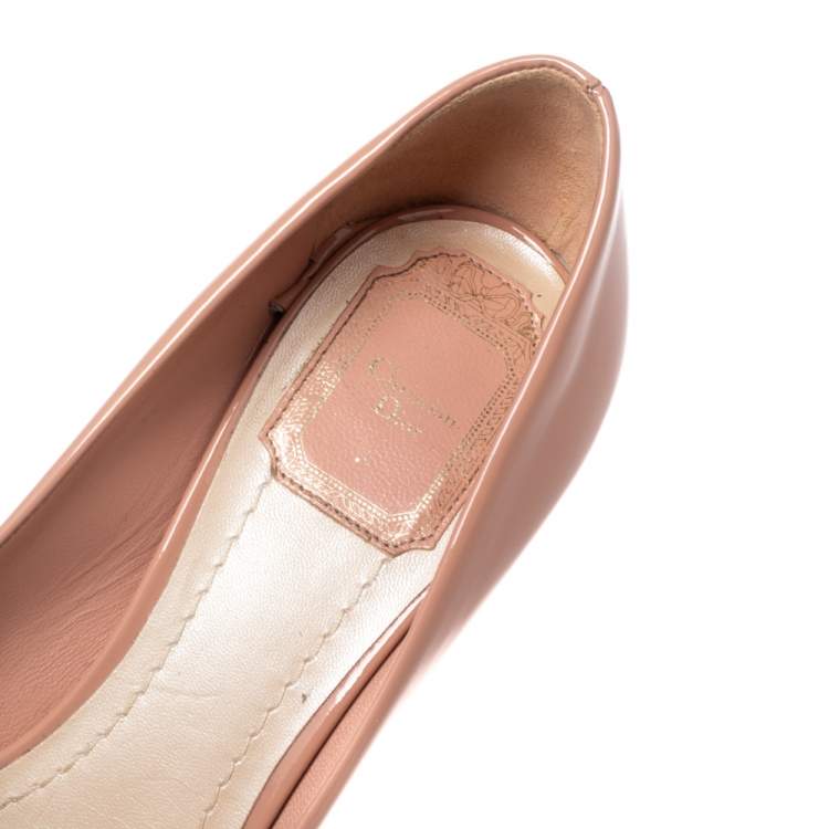 Pre Owned Dior Beige Patent Leather Miss Dior Peep Toe Platform Pumps Size 37