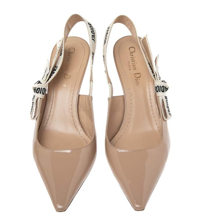 Pre Owned Dior Beige Patent Leather J'adior Slingback Pumps Size 38