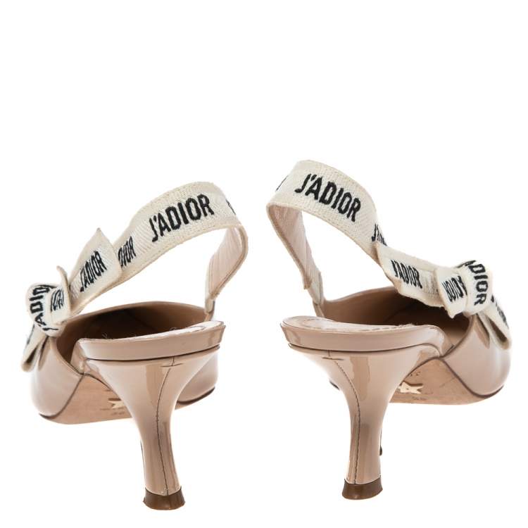Pre Owned Dior Beige Patent Leather J'adior Slingback Pumps Size 38