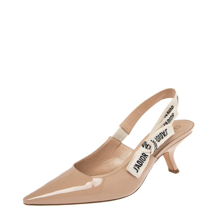 Pre Owned Dior Beige Patent Leather J'adior Slingback Pumps Size 38