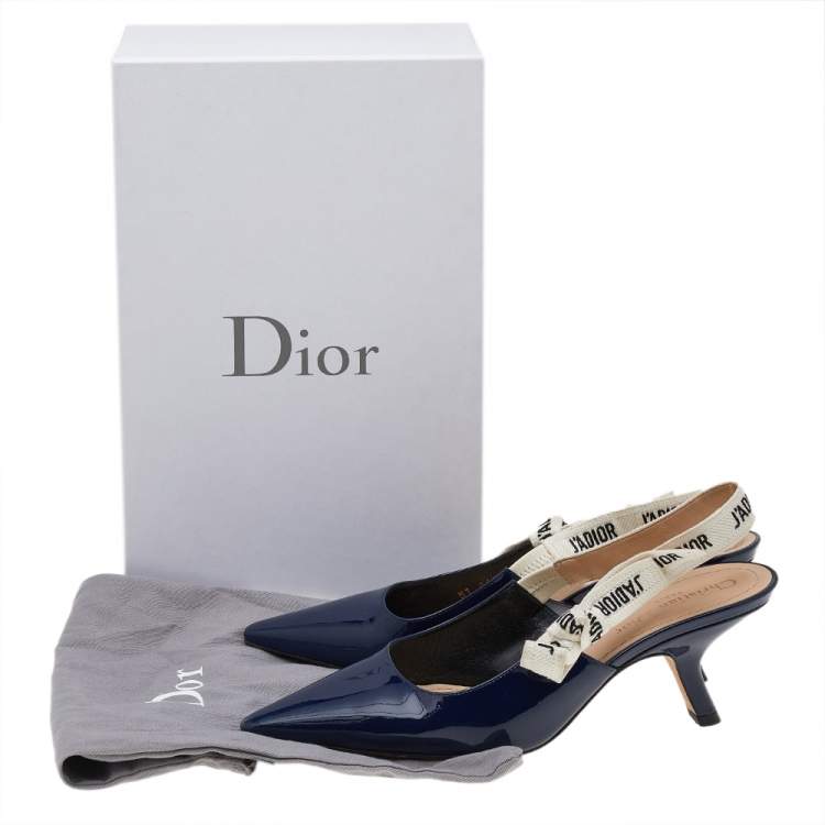 Pre Owned Dior Navy Blue Patent Leather J'adior Slingback Sandals Size 38