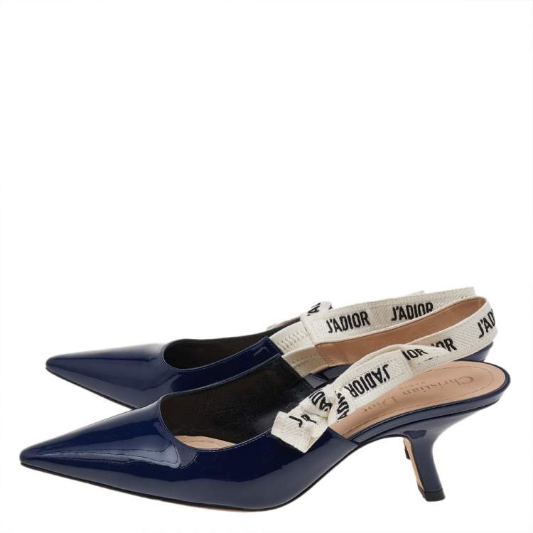 Pre Owned Dior Navy Blue Patent Leather J'adior Slingback Sandals Size 38