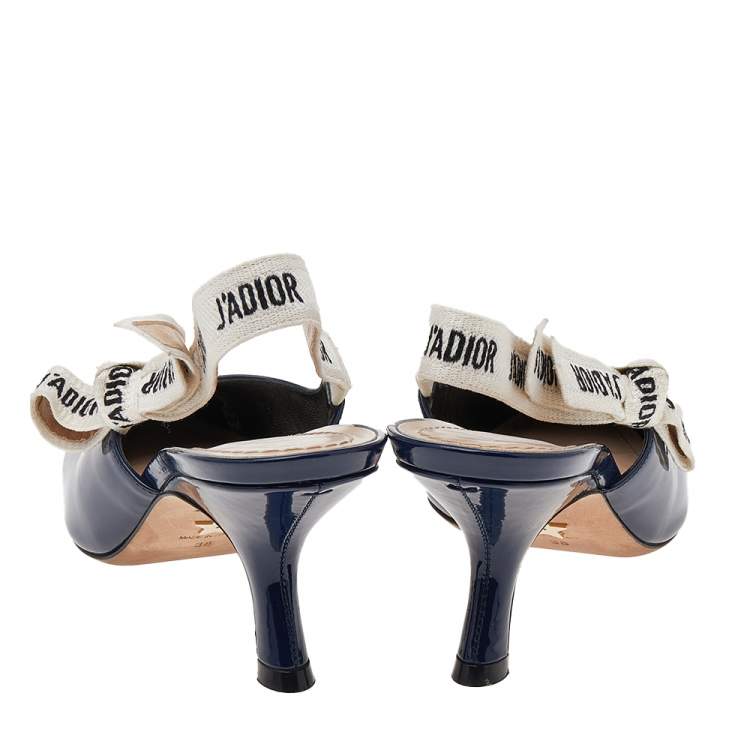 Pre Owned Dior Navy Blue Patent Leather J'adior Slingback Sandals Size 38