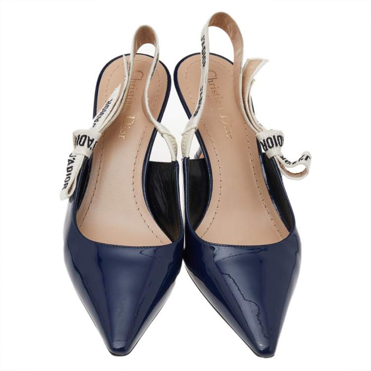 Pre Owned Dior Navy Blue Patent Leather J'adior Slingback Sandals Size 38