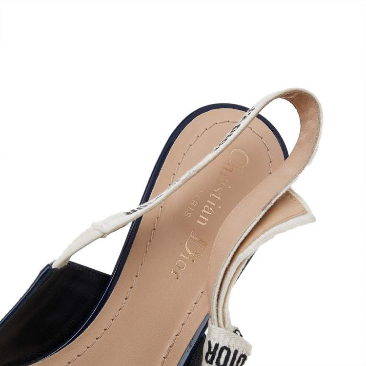 Pre Owned Dior Navy Blue Patent Leather J'adior Slingback Sandals Size 38