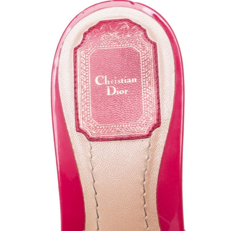 Pre Owned Dior Pink/Red Patent Leather Bow Open Toe Slide Sandals Size 41.5