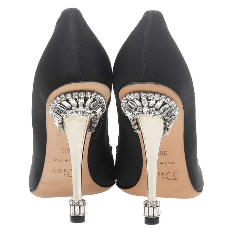 Pre Owned Dior Black Satin Diamond Escarpin Pumps Size 36.5