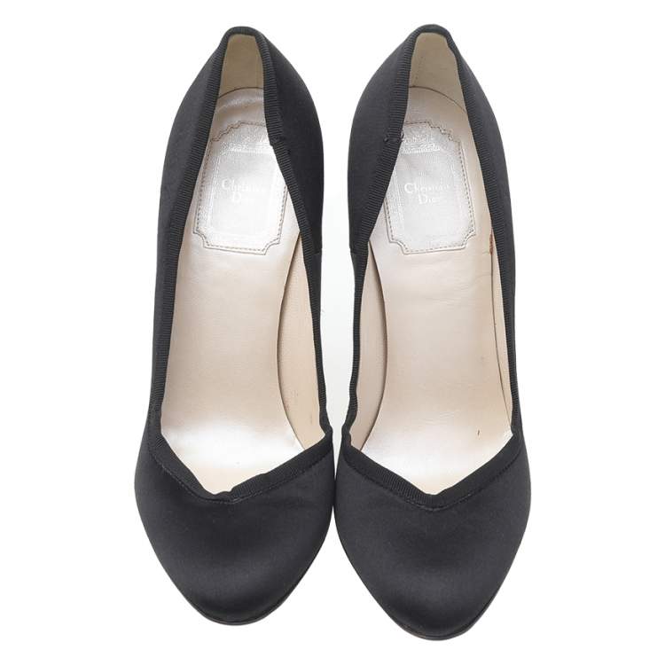 Pre Owned Dior Black Satin Diamond Escarpin Pumps Size 36.5
