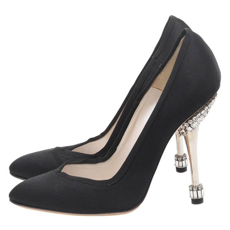 Pre Owned Dior Black Satin Diamond Escarpin Pumps Size 36.5