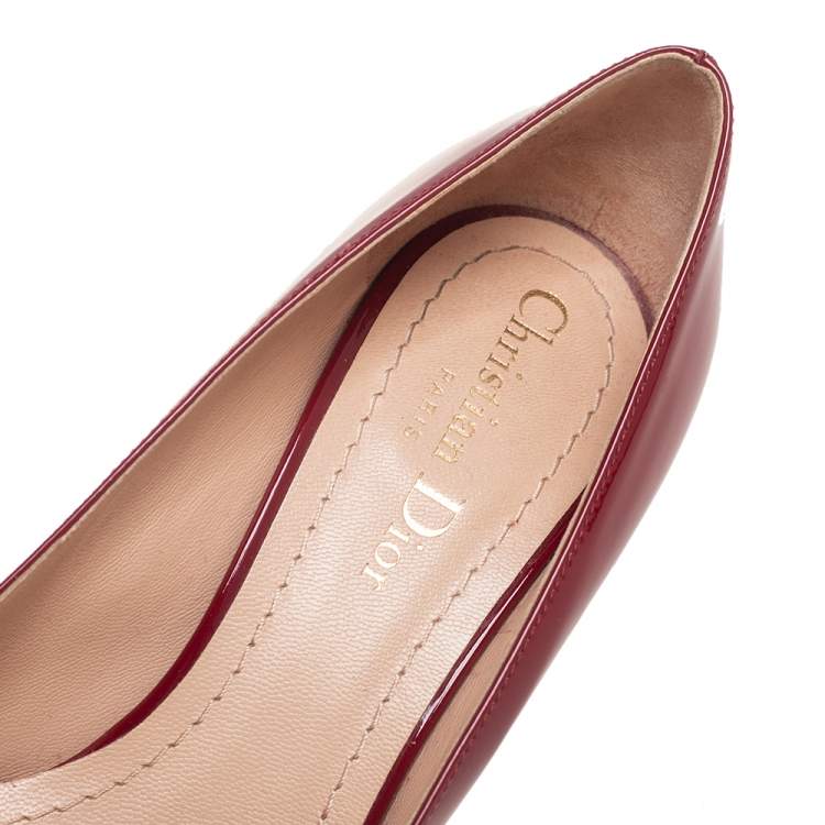 Pre Owned Dior Red Patent Leather Logo Square Toe Pumps Size 36