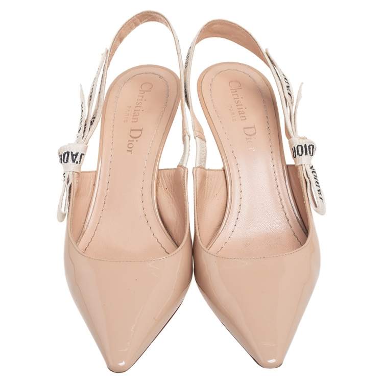 Pre Owned Dior Beige Patent Leather J'adior Slingback Pumps Size 37