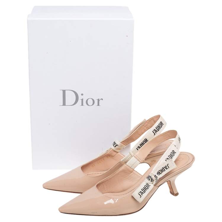 Pre Owned Dior Beige Patent Leather J'adior Slingback Pumps Size 37