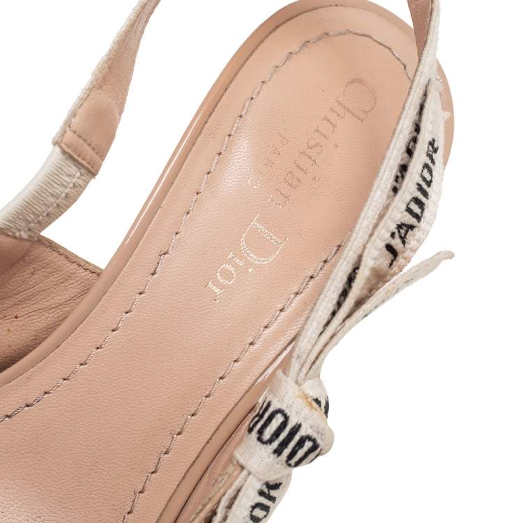 Pre Owned Dior Beige Patent Leather J'adior Slingback Pumps Size 37