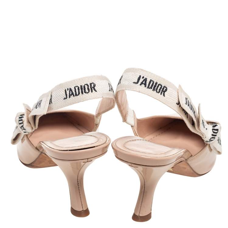 Pre Owned Dior Beige Patent Leather J'adior Slingback Pumps Size 37