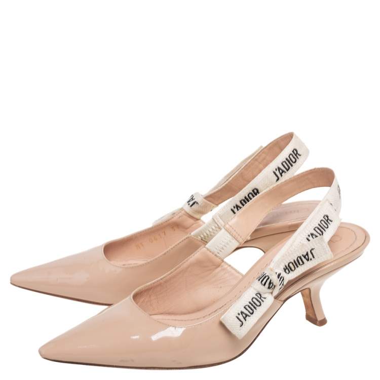 Pre Owned Dior Beige Patent Leather J'adior Slingback Pumps Size 37