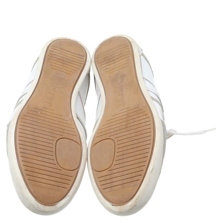 Pre Owned Dior White/Gold Leather and Suede Lace Up Sneakers Size 36.5