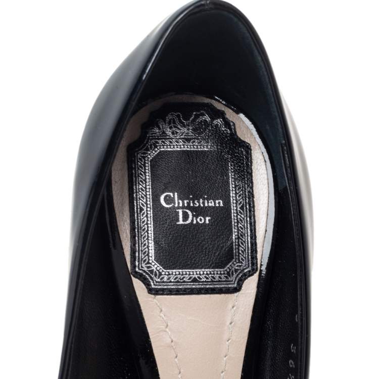 Pre Owned Dior Black Patent Leather Peep Toe Platform Pumps Size 36.5