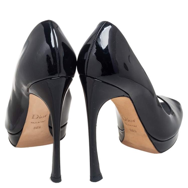 Pre Owned Dior Black Patent Leather Peep Toe Platform Pumps Size 36.5