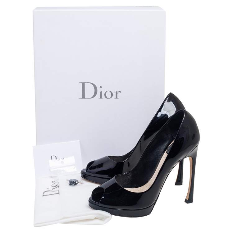 Pre Owned Dior Black Patent Leather Peep Toe Platform Pumps Size 36.5
