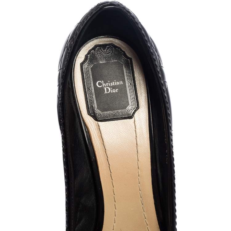 Pre Owned Dior Black Cannage Patent Leather Bow Peep Toe Pumps Size 40.5