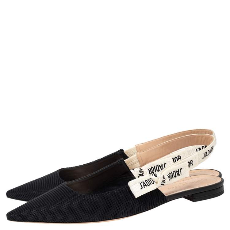 Pre Owned Dior Black Fabric J'Adior Slingback Pointed Toe Flat Sandals Size 42