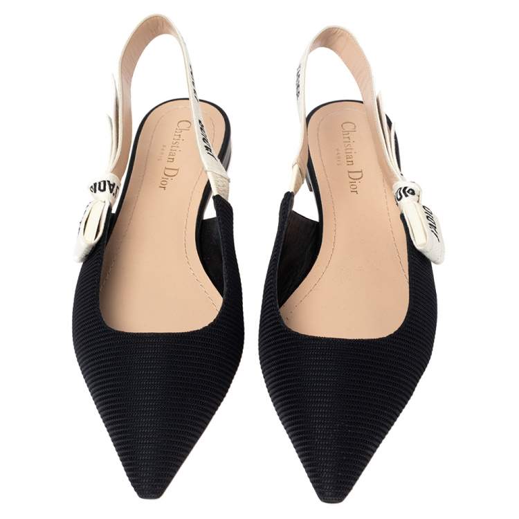Pre Owned Dior Black Fabric J'Adior Slingback Pointed Toe Flat Sandals Size 42