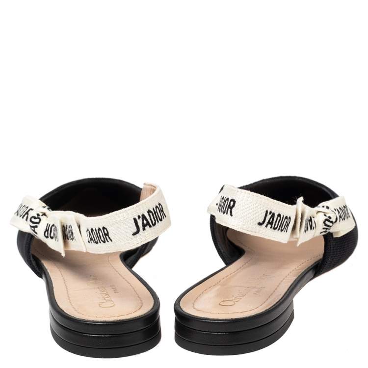 Pre Owned Dior Black Fabric J'Adior Slingback Pointed Toe Flat Sandals Size 42