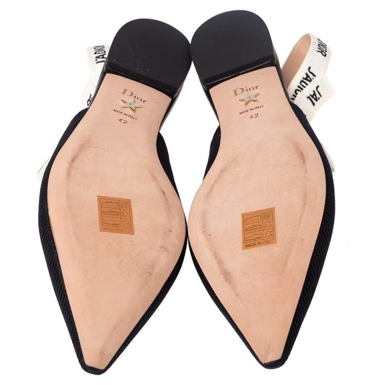 Pre Owned Dior Black Fabric J'Adior Slingback Pointed Toe Flat Sandals Size 42