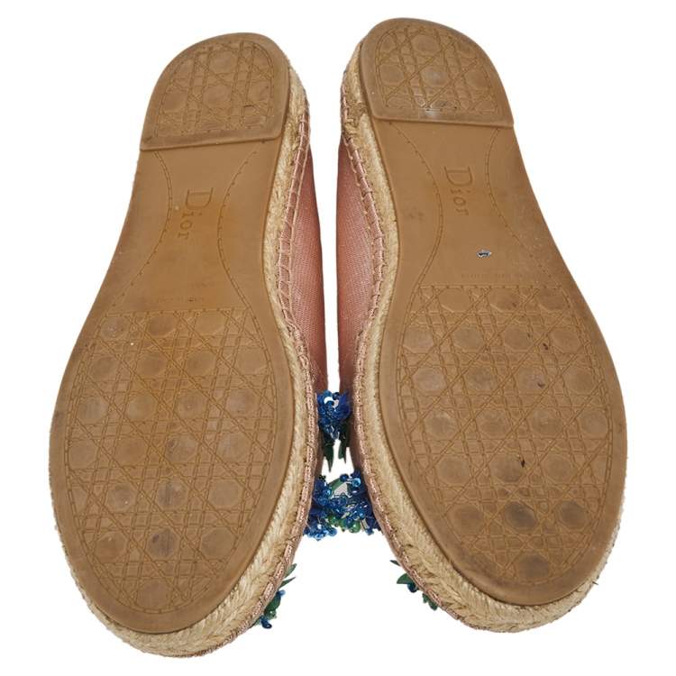 Pre Owned Dior Pink Canvas Embellished Espadrille Ballet Flats Size 40
