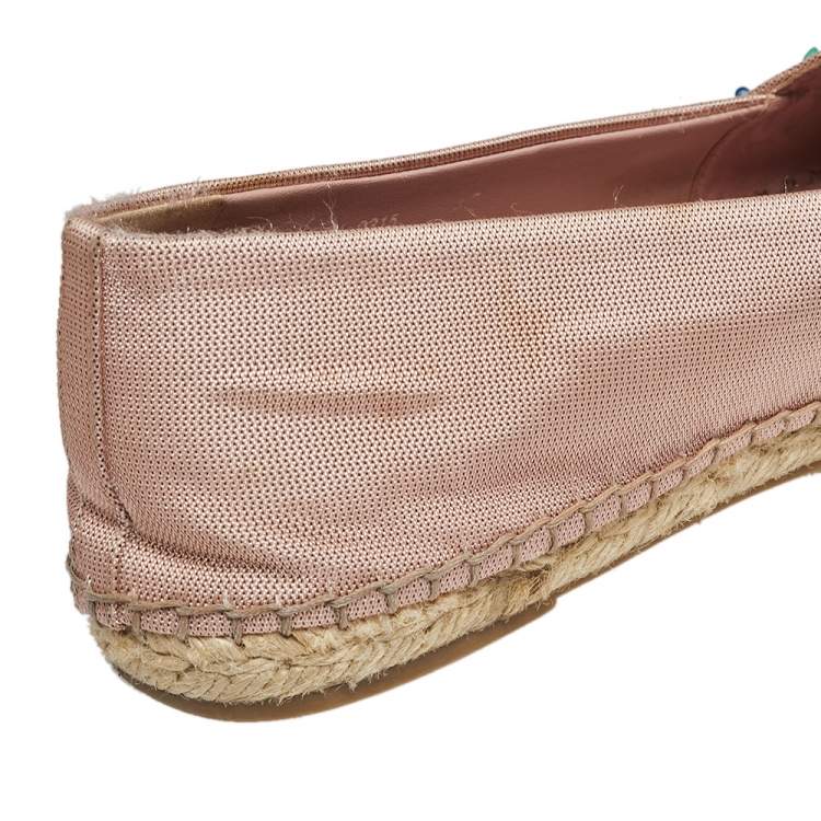 Pre Owned Dior Pink Canvas Embellished Espadrille Ballet Flats Size 40