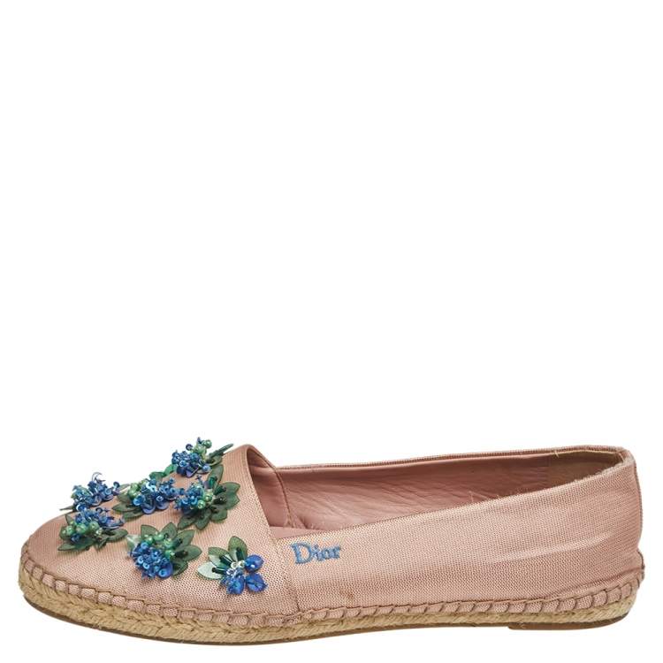 Pre Owned Dior Pink Canvas Embellished Espadrille Ballet Flats Size 40