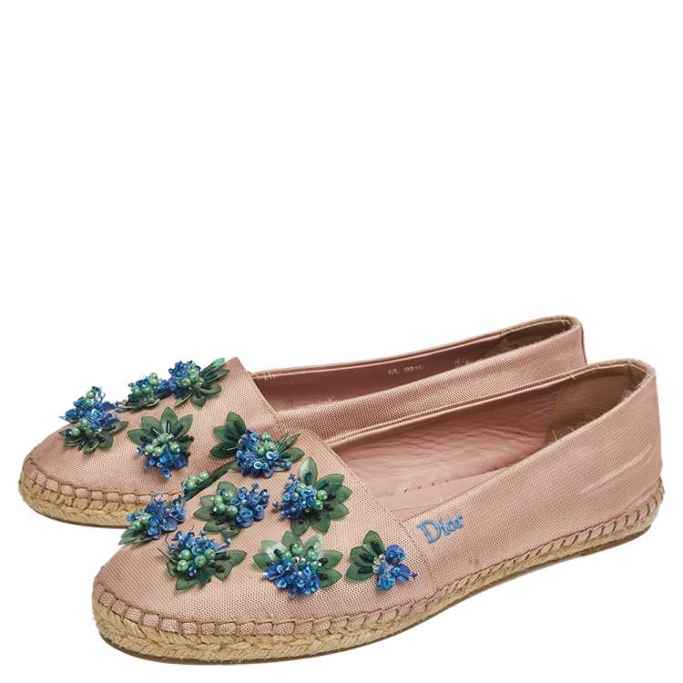 Pre Owned Dior Pink Canvas Embellished Espadrille Ballet Flats Size 40