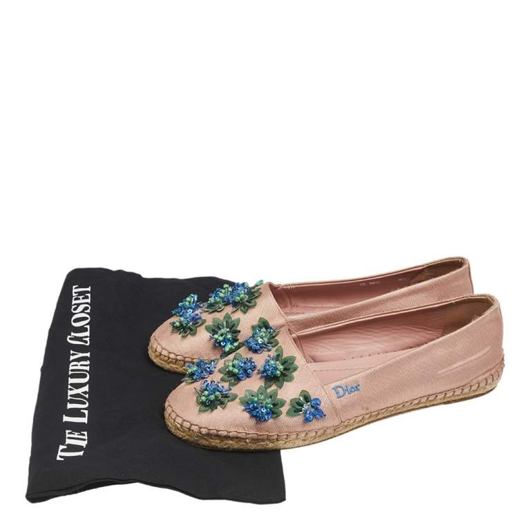 Pre Owned Dior Pink Canvas Embellished Espadrille Ballet Flats Size 40