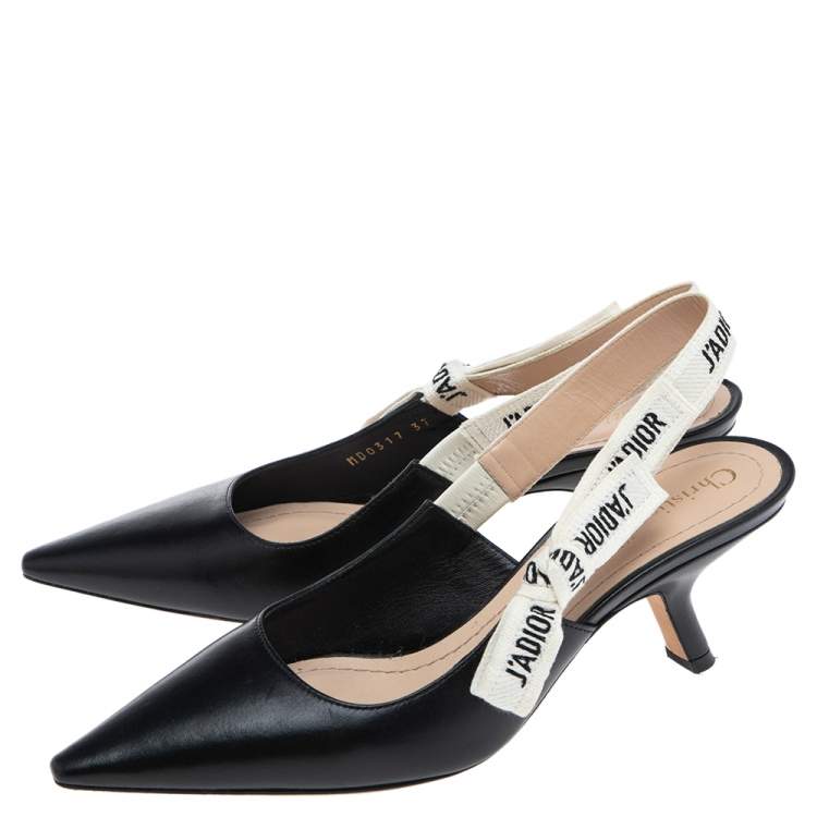Pre Owned Dior Black Leather J'Adior Pointed Toe Slingback Sandals Size 37