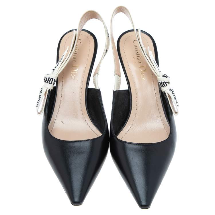 Pre Owned Dior Black Leather J'Adior Pointed Toe Slingback Sandals Size 37